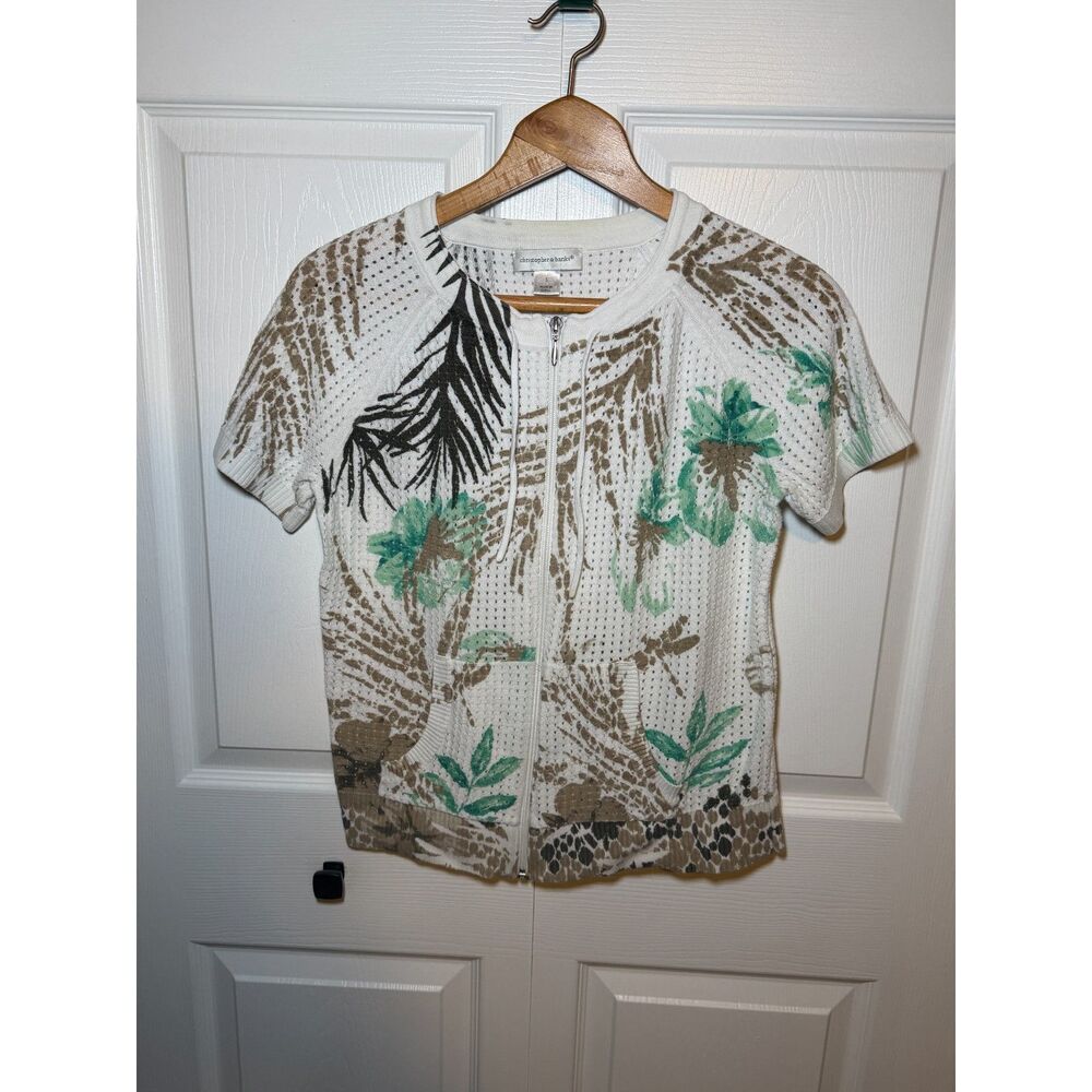 Christopher & Banks Tropical Zip Front Short Sleeve Cardigan Sweater Small